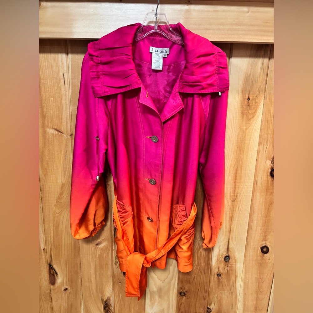 Vibrant Pink and Orange Ombré Jacket Belted with Button Closure medium